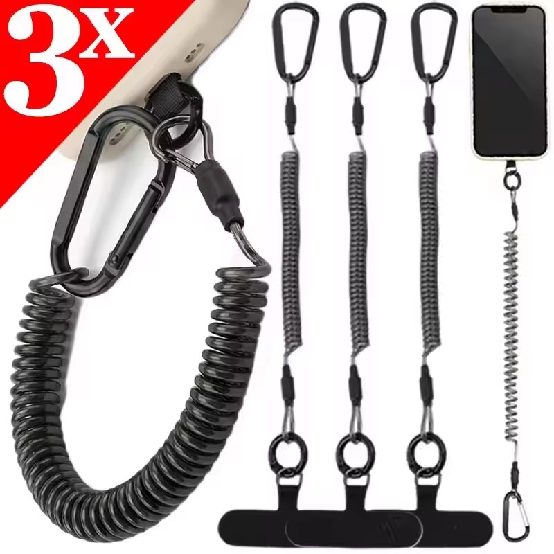 Carabiner Keychain - Diebstahlsichere flexible Handykordeln mit Patch-Federkabel, einziehbare