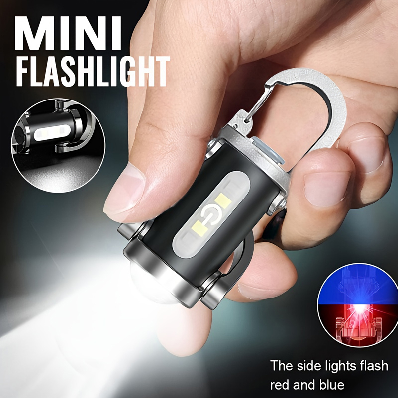 Keychain Flashlight - Mini-Schlüsselanhänger-Taschenlampe, wiederaufladbar, Taschen-COB-Arbeitslicht, Outdoor-Haken, Notfall-Warnlicht für