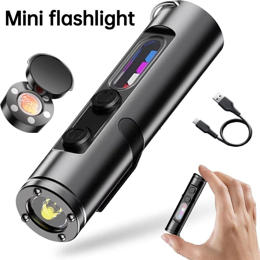 Keychain Flashlight - Mini Outdoor-Taschenlampe Typ C, wiederaufladbar, LED-Magnet-Taschenlampe