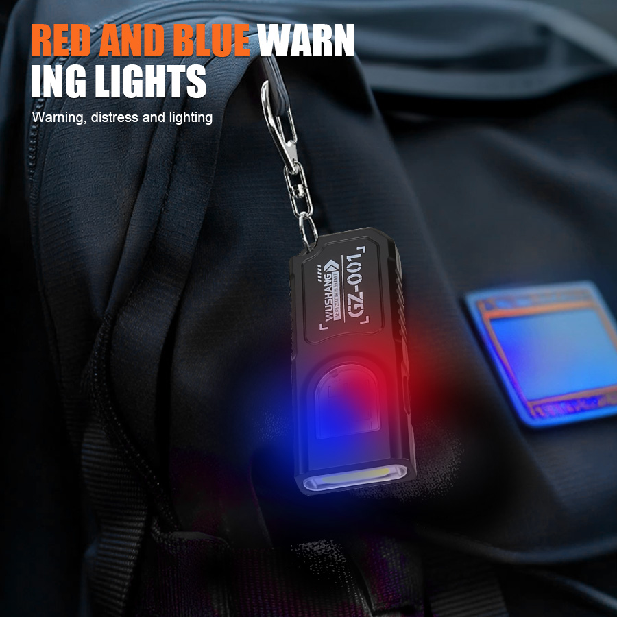 Keychain Flashlight - Mini-Schlüsselanhänger-Taschenlampe, USB-wiederaufladbar, LED-Arbeitslicht, rot-blaues Warnlicht, zum