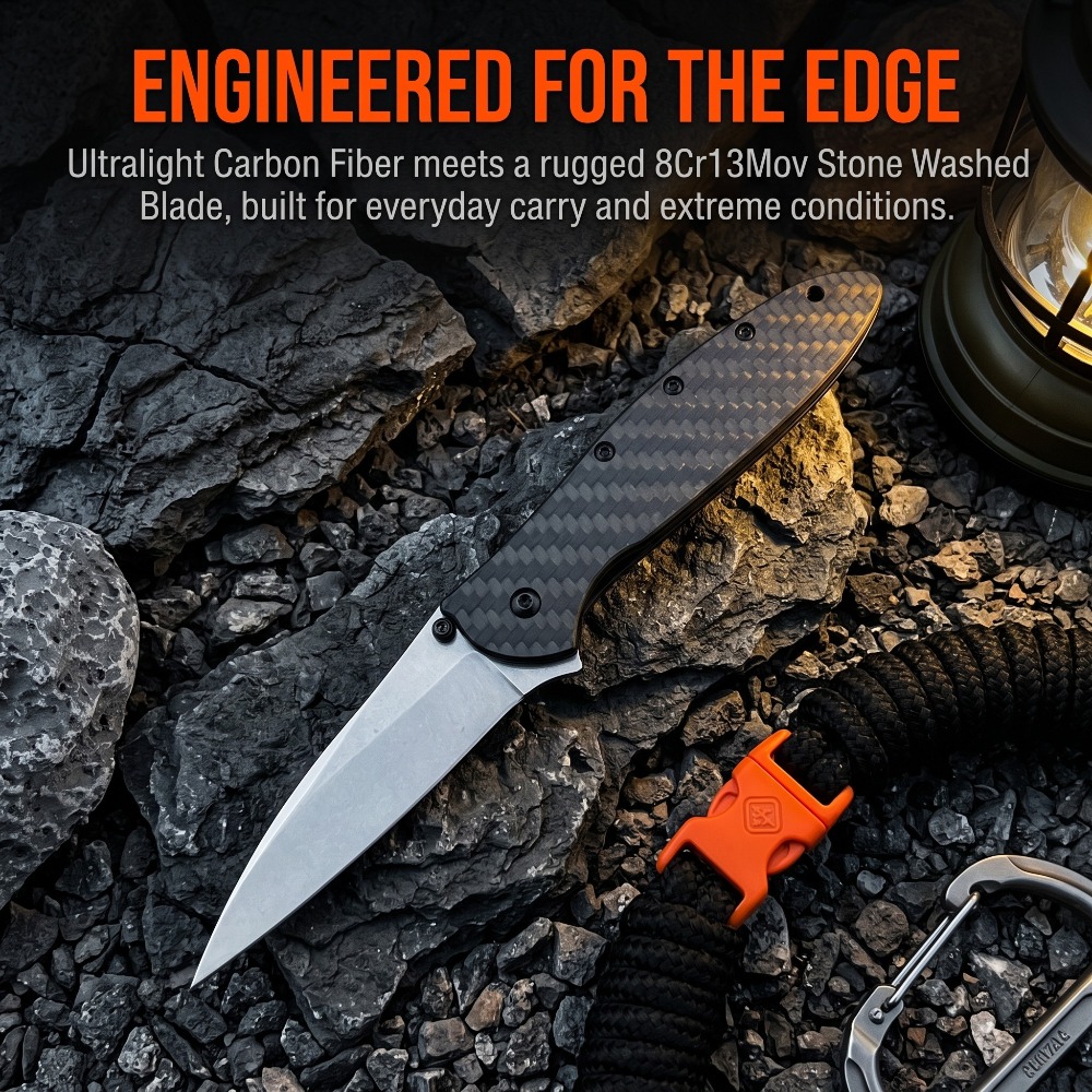 Everyday Carry (Edc) Knife - 1660 Alltagsmesser, klappbares Taschenmesser mit Kohlefasergriff,