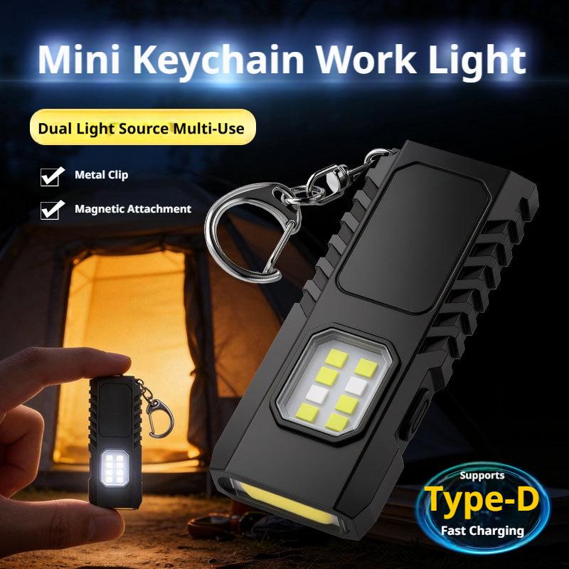 Keychain Flashlight - Mini-EDC-Schlüsselanhänger-Taschenlampe, USB-aufladbar, mit COB-Arbeitslicht, multifunktionale Taschenlampe